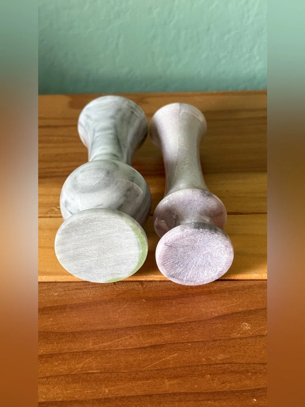 Pair of Natural Stone Bud Vases 4.5” Gray & Lavender Marble Onyx Vintage